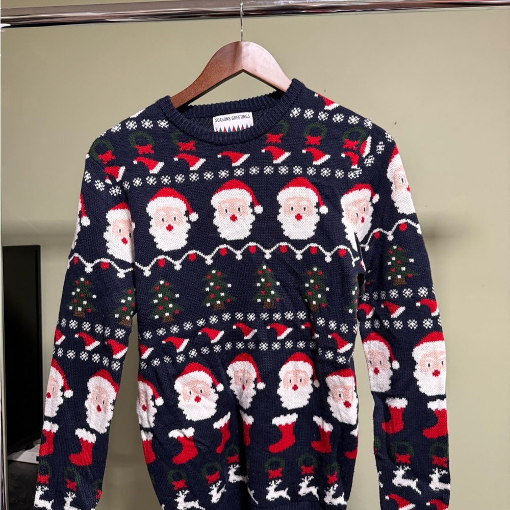 Goodthreads Festive Santa Crewneck Sweater - Navy and Red